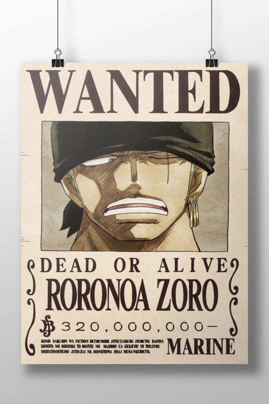 Roronoa Zoro Wanted Vintage Manga Poster – Pirate Hunter Maroon Art