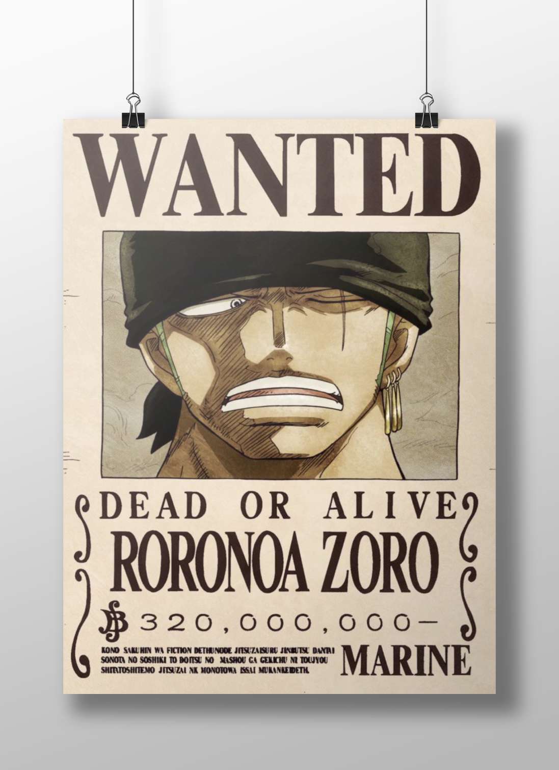 Roronoa Zoro Wanted Vintage Manga Poster – Pirate Hunter Maroon Art