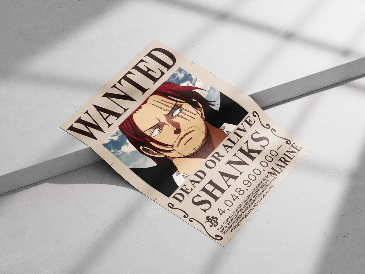 Shanks Wanted Fierce Digital Anime Illustration Poster – One Piece Fan Art