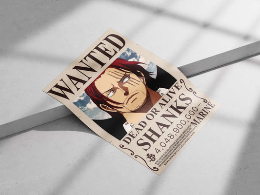 Shanks Wanted Fierce Digital Anime Illustration Poster – One Piece Fan Art