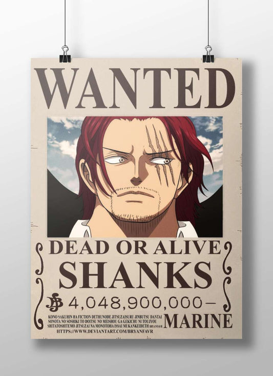 Shanks Wanted Fierce Digital Anime Illustration Poster – One Piece Fan Art