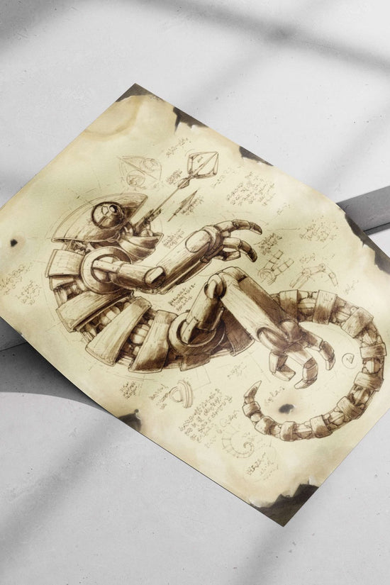 Mechanical Seahorse - Vintage Blueprint Poster