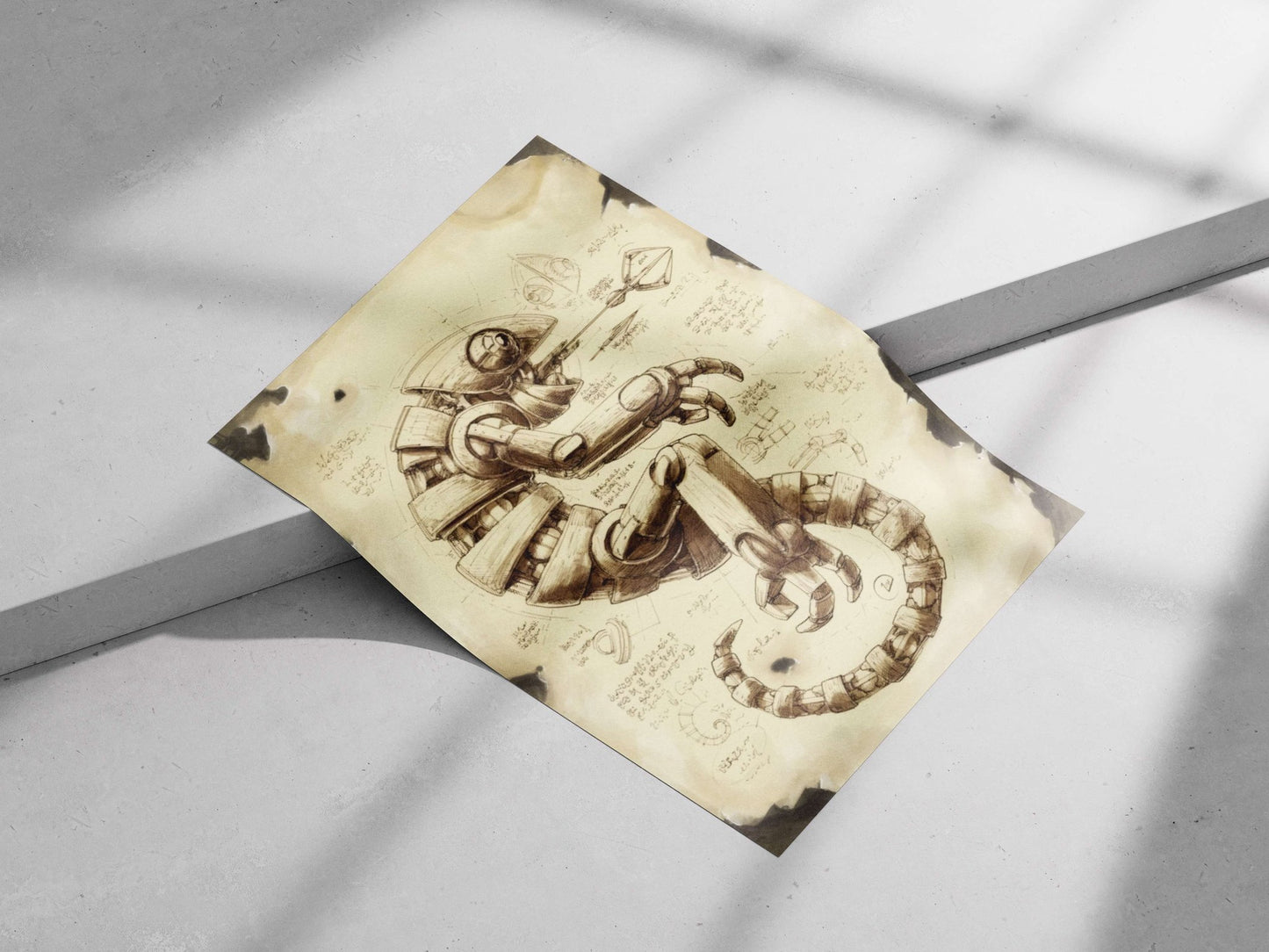 Mechanical Seahorse - Vintage Blueprint Poster