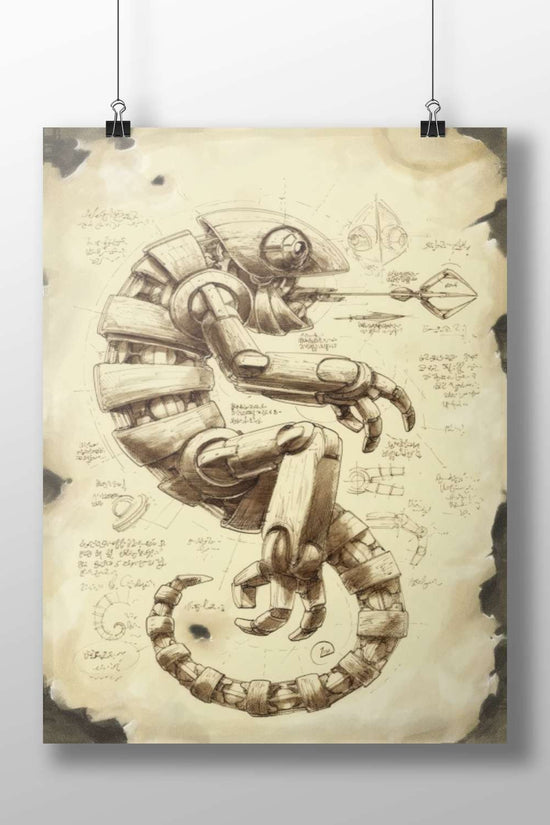 Mechanical Seahorse - Vintage Blueprint Poster