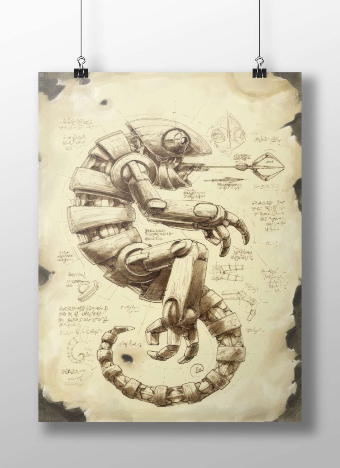Mechanical Seahorse - Vintage Blueprint Poster