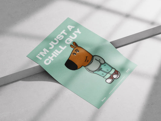 Chill Cartoon Poster | Cute Minimalist Animal Art Print for Room Decor