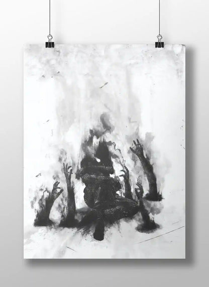 Fractured Spirit – Black Ink Abstract Poster | Expressionist Motion Wall Art