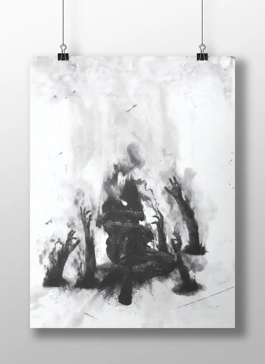 Fractured Spirit – Black Ink Abstract Poster | Expressionist Motion Wall Art
