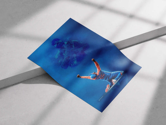 Rohit Sharma Victory Poster – Blue Legacy Cricket Wall Art | Team India Captain Tribute