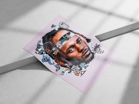 Offset Rap Portrait Poster | Urban Collage Wall Art with Hip-Hop Graffiti Aesthetic