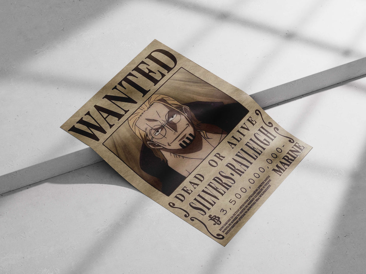One Piece Vintage-Style Wanted Poster – Silvers Rayleigh Marine Hunter Print
