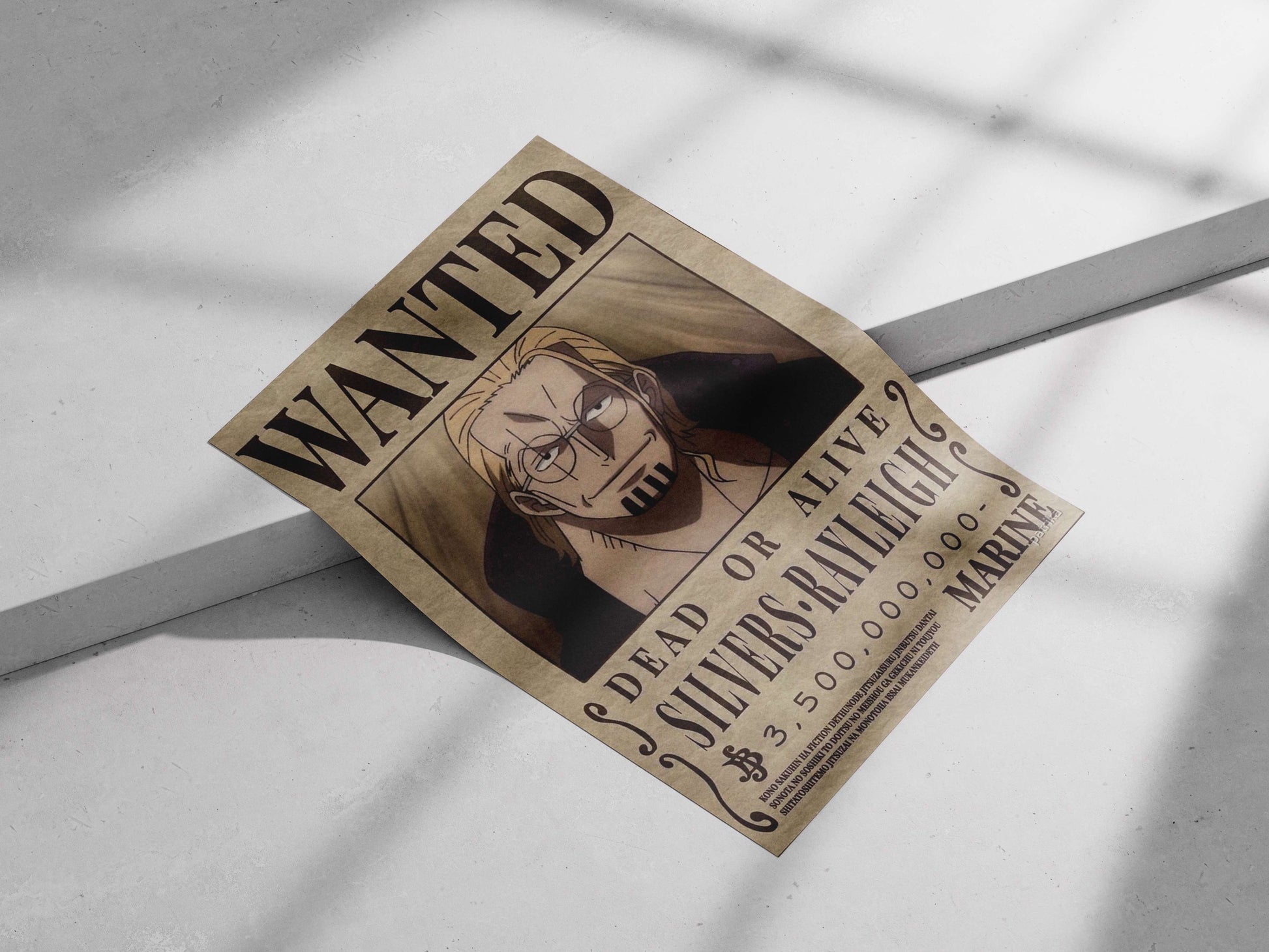 One Piece Vintage-Style Wanted Poster – Silvers Rayleigh Marine Hunter Print