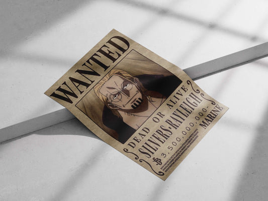 One Piece Vintage-Style Wanted Poster – Silvers Rayleigh Marine Hunter Print
