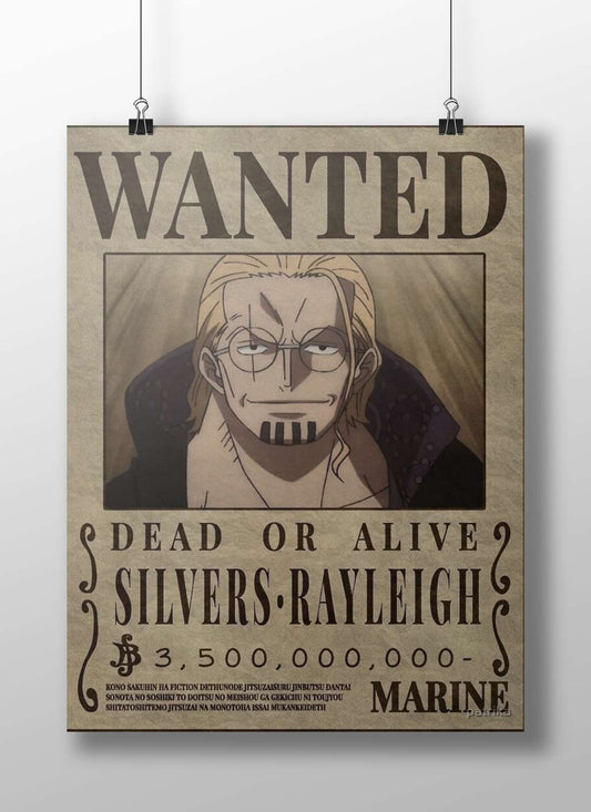 One Piece Vintage-Style Wanted Poster – Silvers Rayleigh Marine Hunter Print