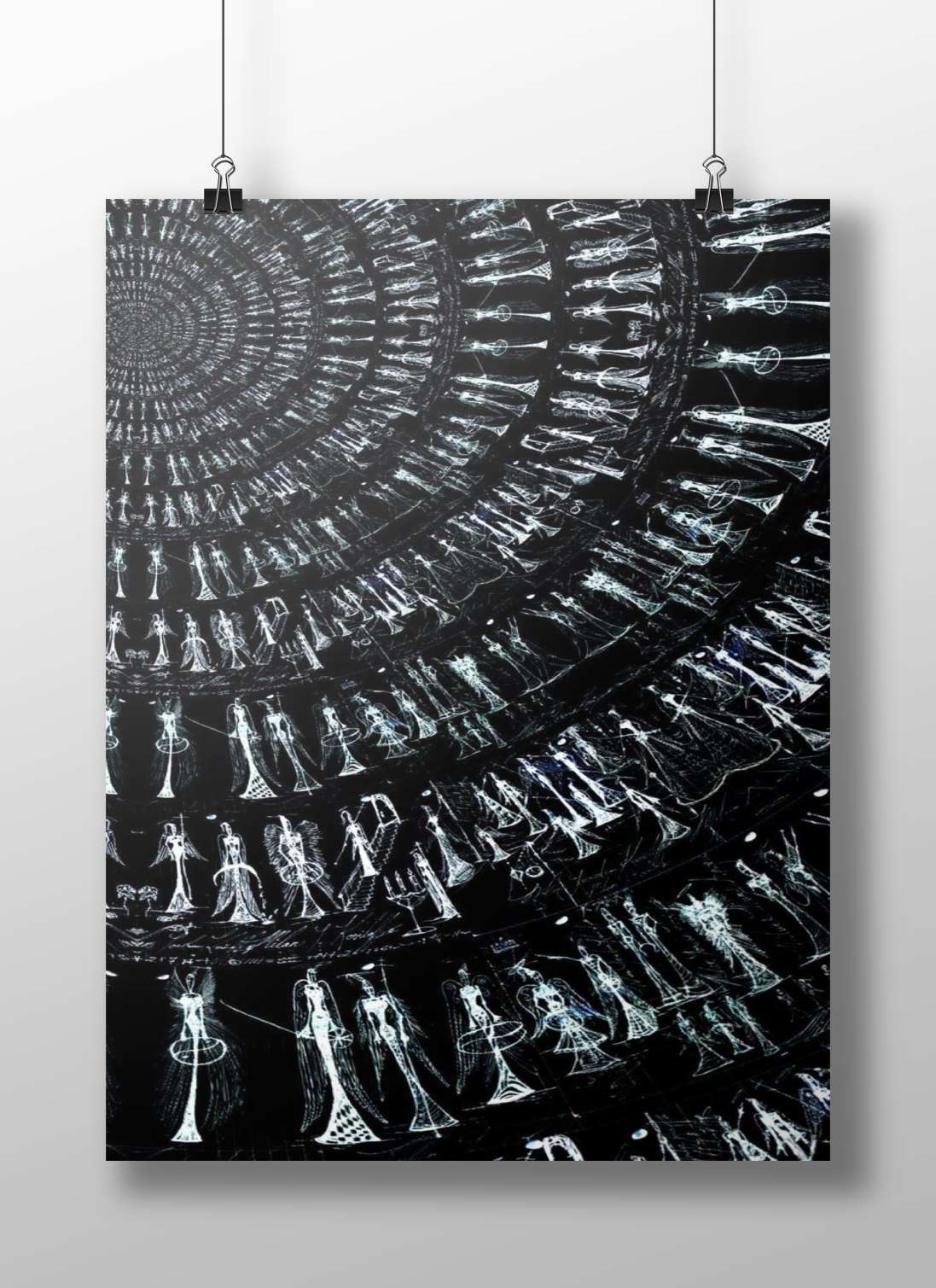 The Matrix Digital Abstract Geometric Poster – Futuristic Black & White Art Wall Art