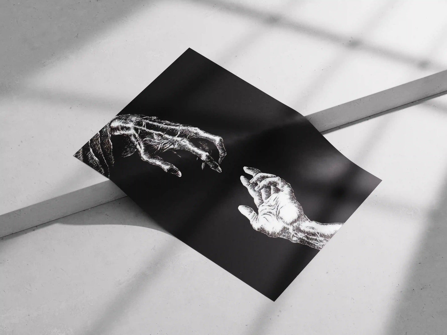 Reaching Hands Black and White Poster | Symbolic Minimalist Wall Art Print