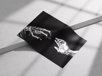 Reaching Hands Black and White Poster | Symbolic Minimalist Wall Art Print