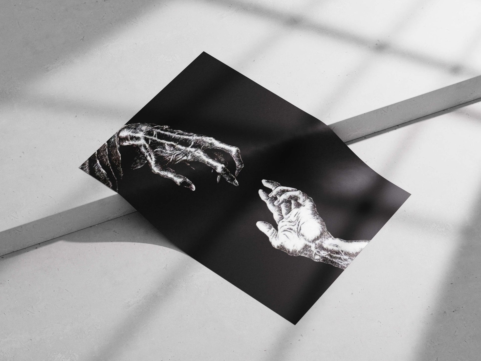 two hands (skeletal and human) Two Hands - Noir Minimalist Poster