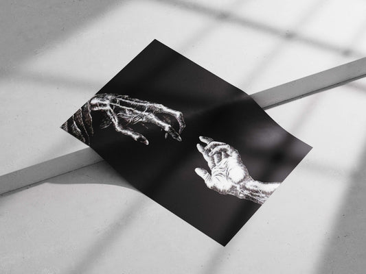 two hands (skeletal and human) Two Hands - Noir Minimalist Poster