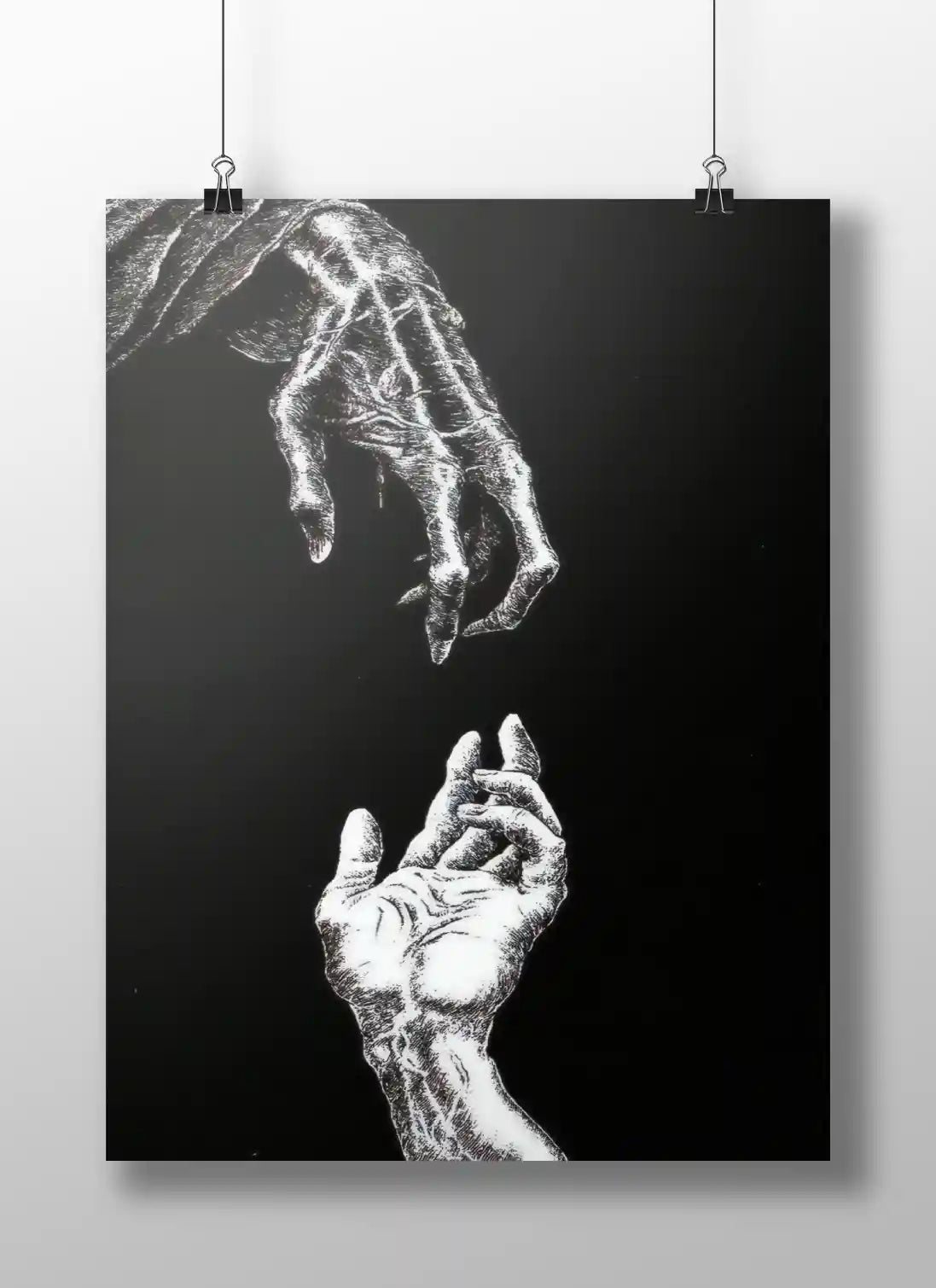 Reaching Hands Black and White Poster | Symbolic Minimalist Wall Art Print
