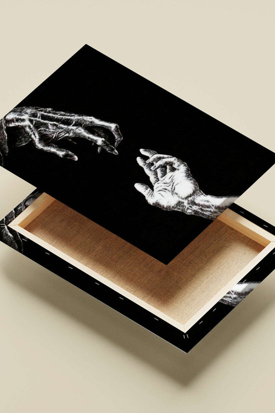 two hands (skeletal and human) Two Hands - Noir Minimalist Poster