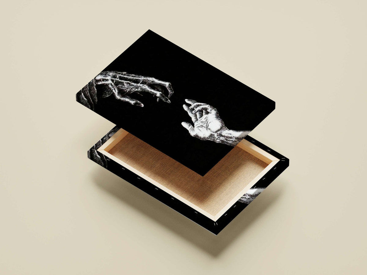two hands (skeletal and human) Two Hands - Noir Minimalist Poster