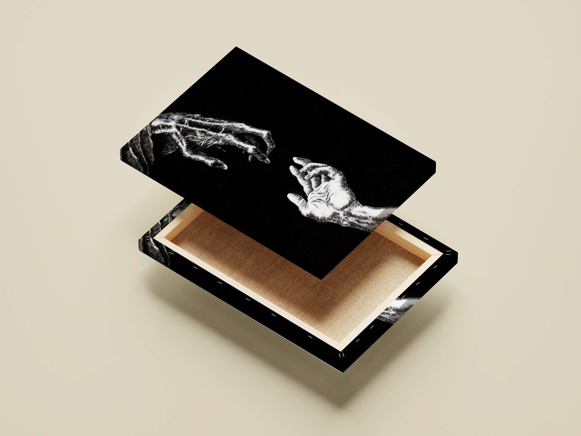 two hands (skeletal and human) Two Hands - Noir Minimalist Poster