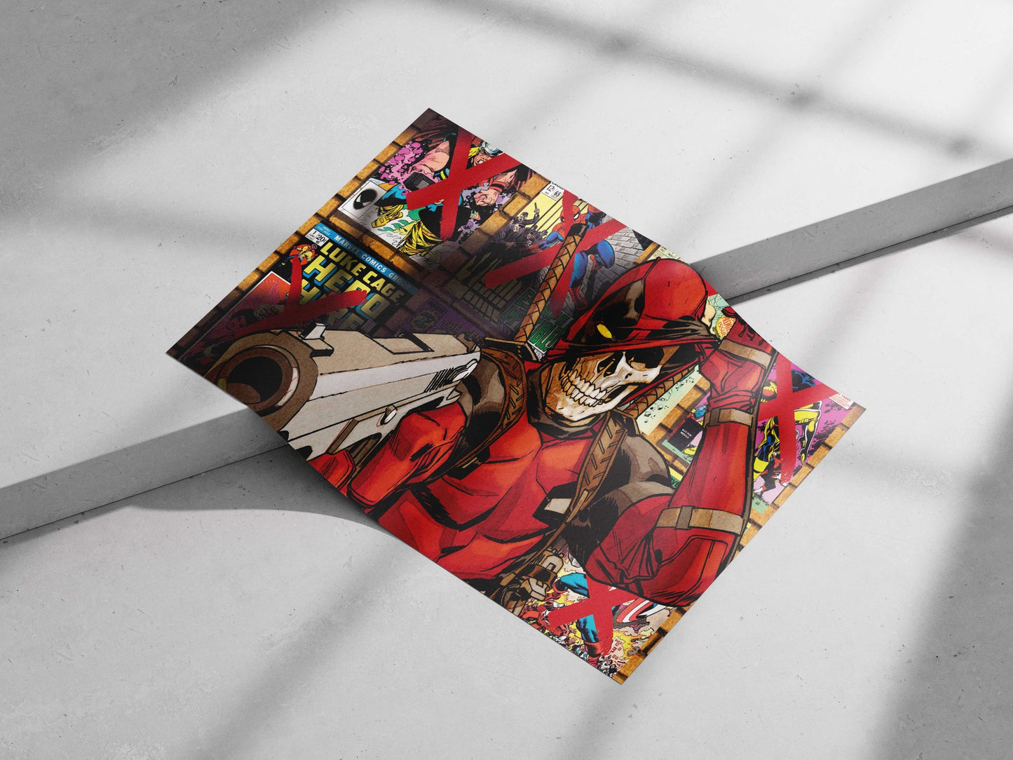 Deadpool (Marvel Comics character) Main Subject: Deadpool (Marvel Comics character) Matte poster print — Superhero wall art