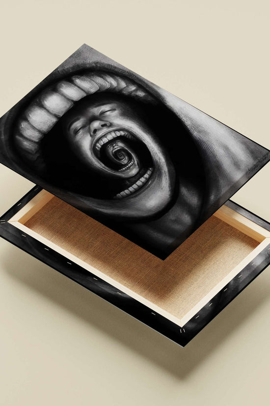 A stylized human mouth with recursive spiral structures Shri Krishna Leela Lovers - Divine Mouth