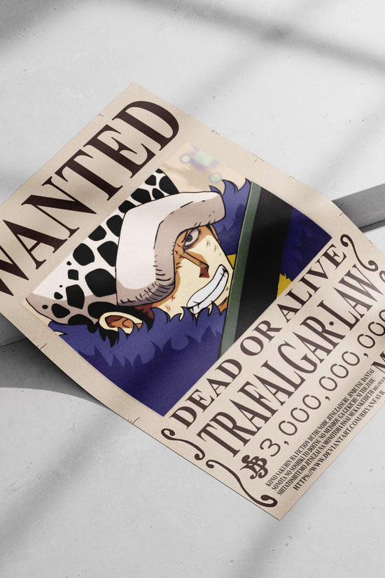 Trafalgar Law Stylized Wanted Poster – Digital Anime Wall Art