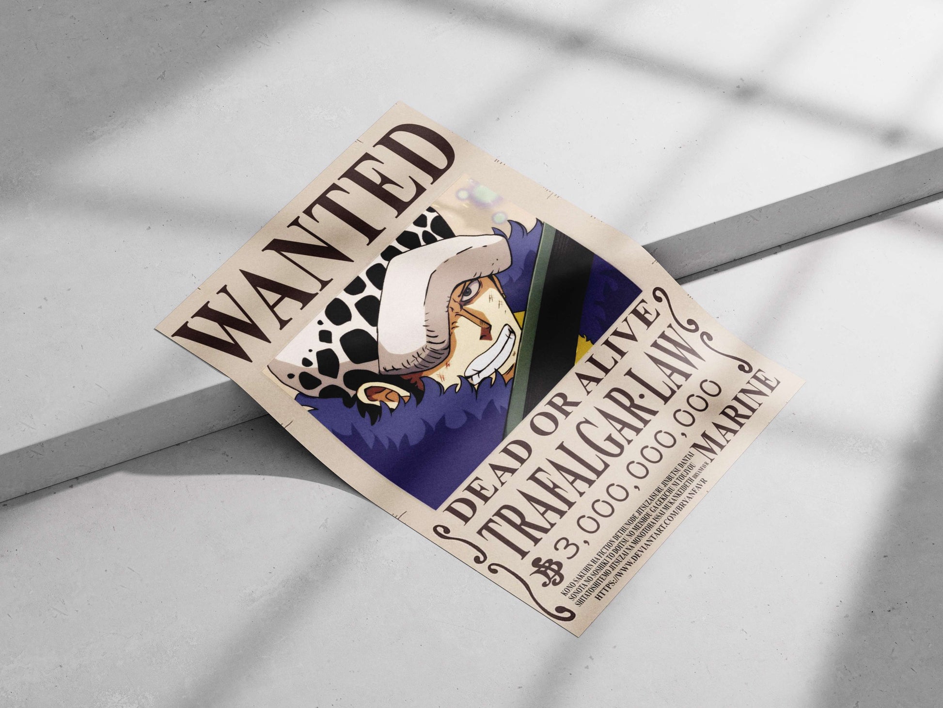 Trafalgar Law Stylized Wanted Poster – Digital Anime Wall Art