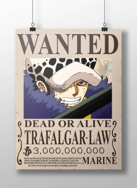 Trafalgar Law Stylized Wanted Poster – Digital Anime Wall Art
