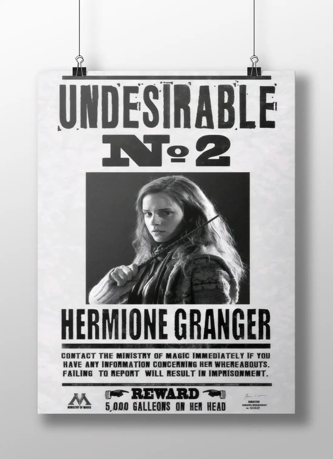 Hermione Granger "Undesirable No. 2" Harry Potter Wanted Poster - Ministry of Magic Propaganda Print