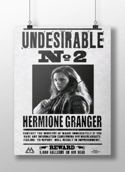 Hermione Granger "Undesirable No. 2" Harry Potter Wanted Poster - Ministry of Magic Propaganda Print