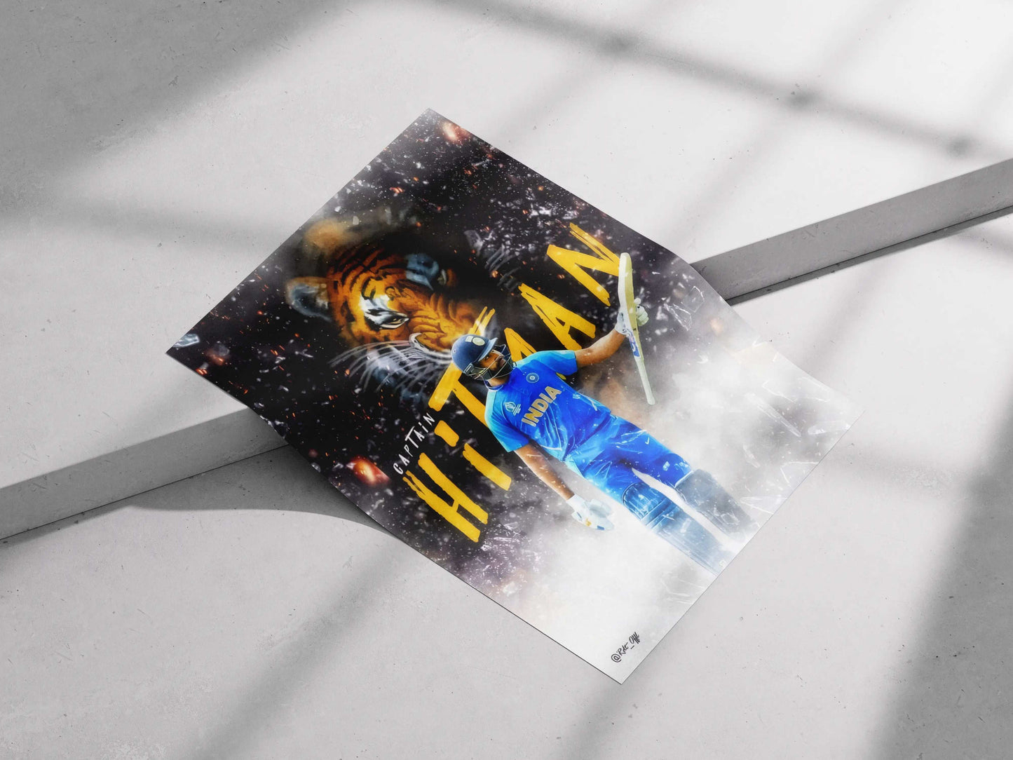 Rohit Sharma Poster – “Captain Hitman” | Indian Cricket Star Wall Art | Tiger Background