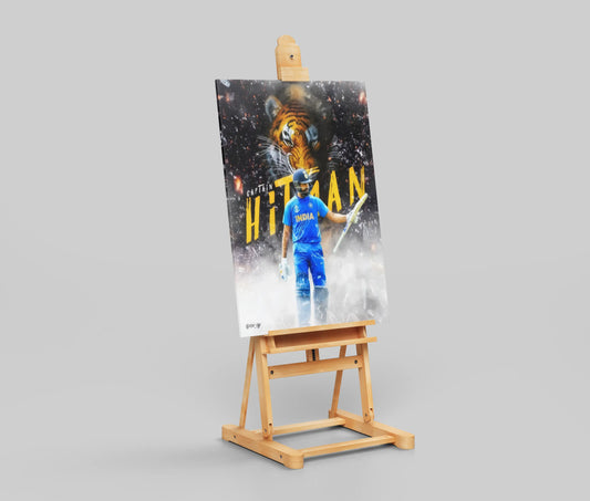 Rohit Sharma Poster – “Captain Hitman” | Indian Cricket Star Wall Art | Tiger Background
