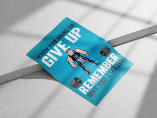 Gym Motivation Poster for Fitness | “Don’t Give Up” Cartoon Bodybuilder Wall Art