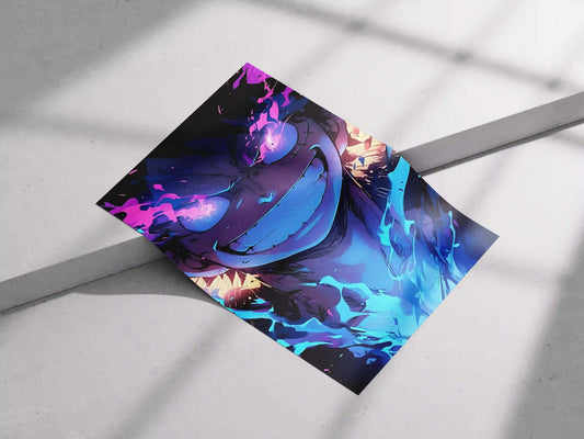 One Piece Monkey D. Luffy Gear 5 Awakening Anime Poster - Glowing Smile & Pink-Blue Aura Art Print