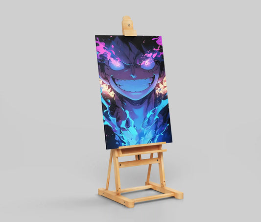 One Piece Monkey D. Luffy Gear 5 Awakening Anime Poster - Glowing Smile & Pink-Blue Aura Art Print