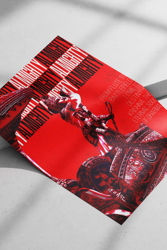 Lord Krishna On Chariot Digital Collage Red Art Poster – Divine Wall Art