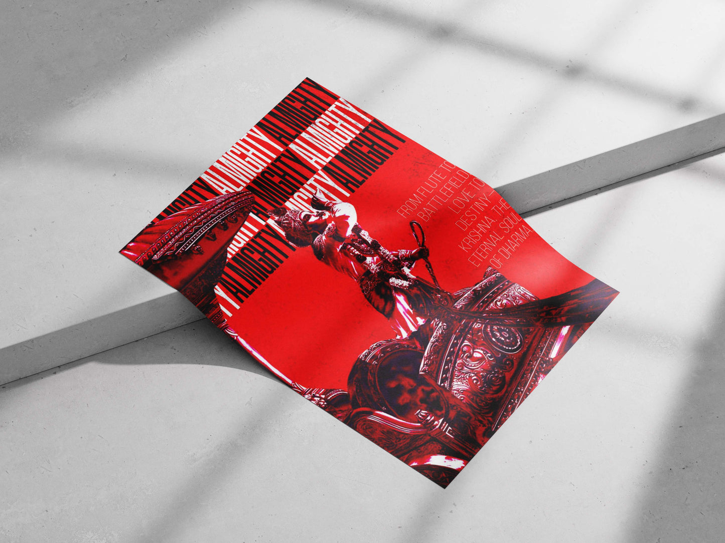 Lord Krishna On Chariot Digital Collage Red Art Poster – Divine Wall Art
