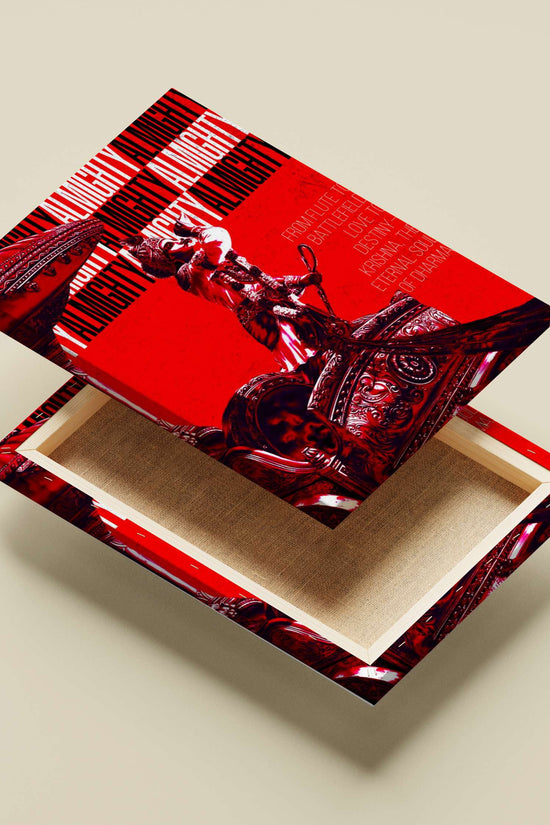 Lord Krishna On Chariot Digital Collage Red Art Poster – Divine Wall Art