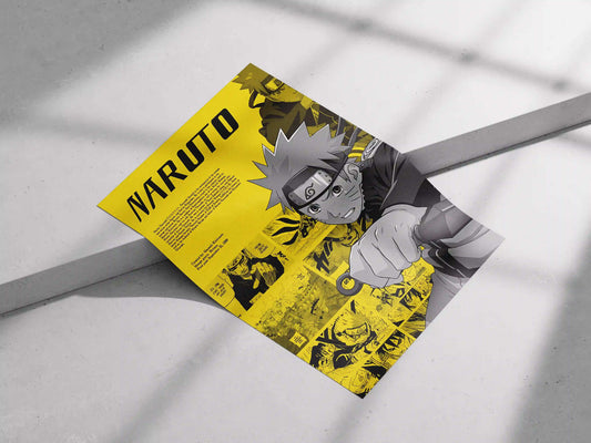 Naruto Uzumaki Manga Panel Pop Art Poster - Yellow Aesthetic & Character Biography Print