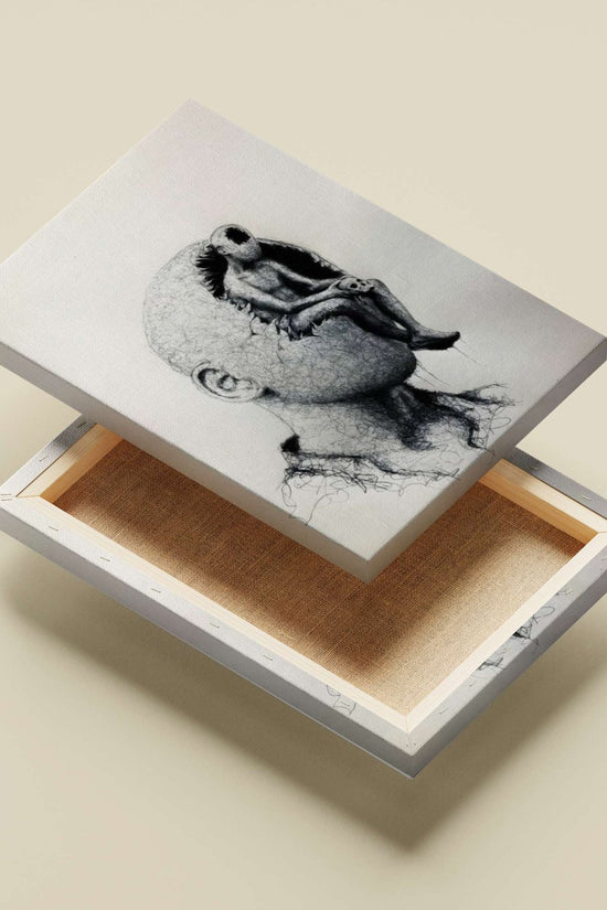 Human Head with Embedded Alien Figure Cerebral Contemplation - Alien Insight Poster