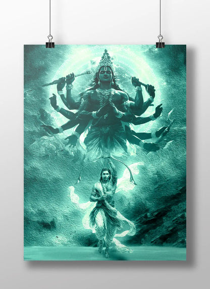 Vishwa Roopa Krishna and Arjun: The Bhagavad Gita Spiritual Art Poster - Hindu Gods Wall Decor