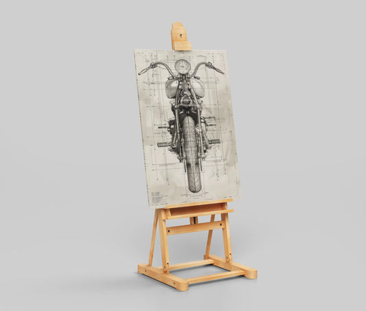 Harley-Davidson Motorcycle Blueprint Poster – Vintage Biker Wall Art for Garage & Workshop Decor