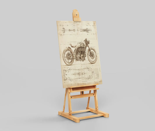 Cafe Racer Motorcycle Blueprint Poster – Vintage Mechanic Wall Art for Bike Enthusiasts & Workshops