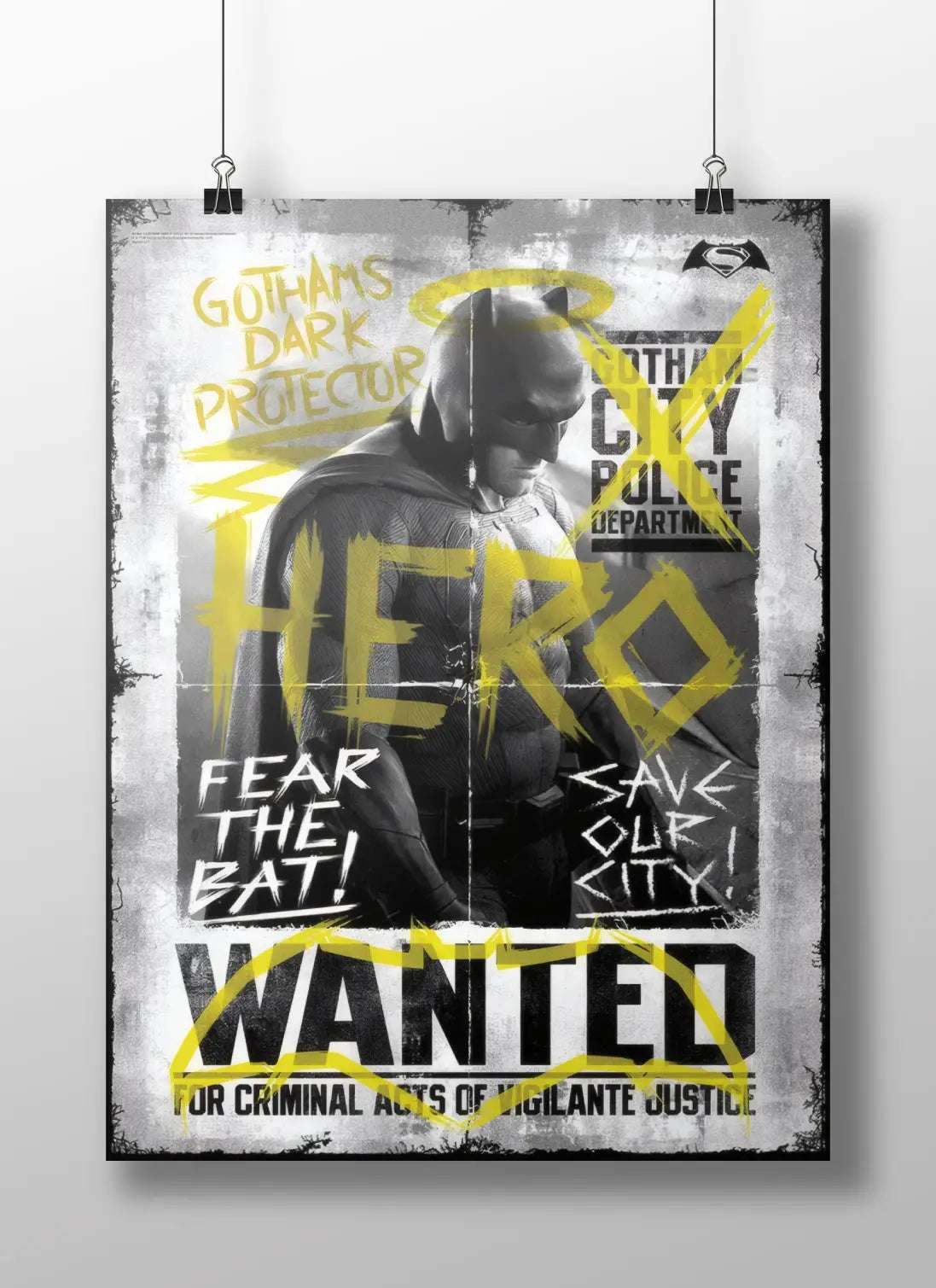 Batman "Wanted Hero" Gotham City Vigilante Art Print - Dark Protector DCEU Poster