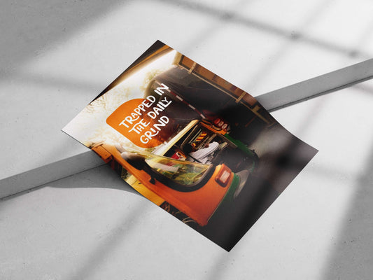 Auto-rickshaws (tuk-tuks) in a garage setting Main Subject: Auto-rickshaws (tuk-tuks) in a garage setting Matte poster print