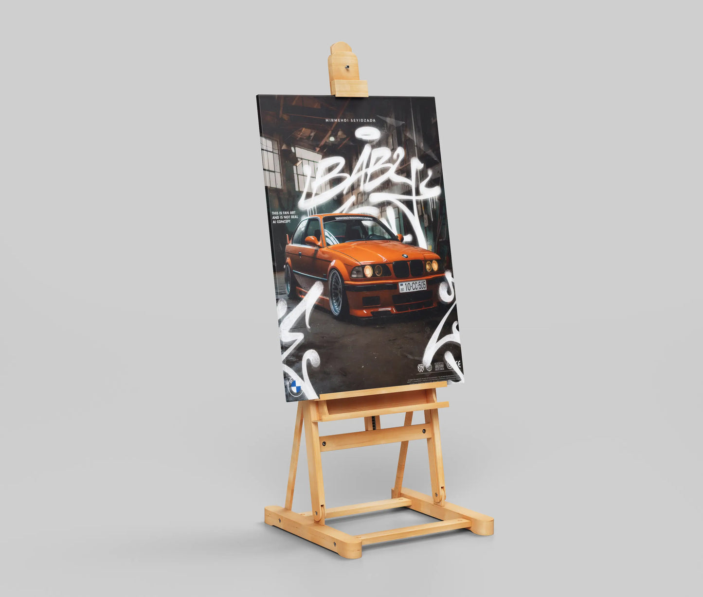 BMW E36 Poster – Modified Car Fan Art with Graffiti Aesthetic | Urban Wall Decor for Car Enthusiasts